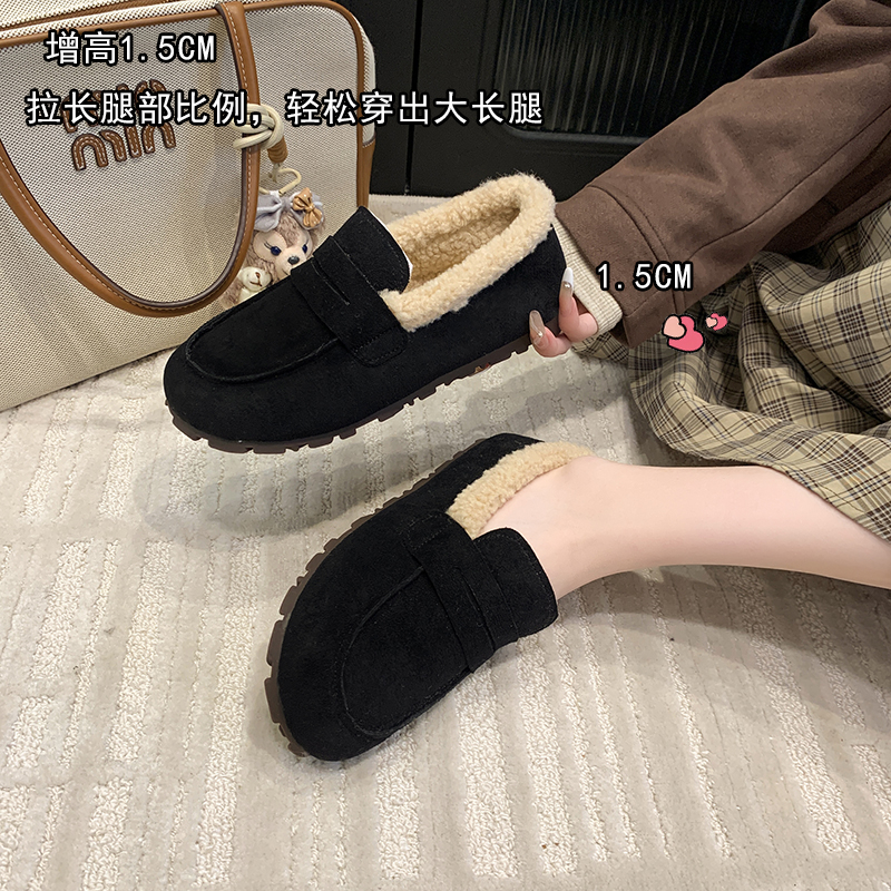 加绒加厚保暖休闲不累脚软底豆豆鞋女冬季一脚蹬外穿加绒厚底棉鞋
