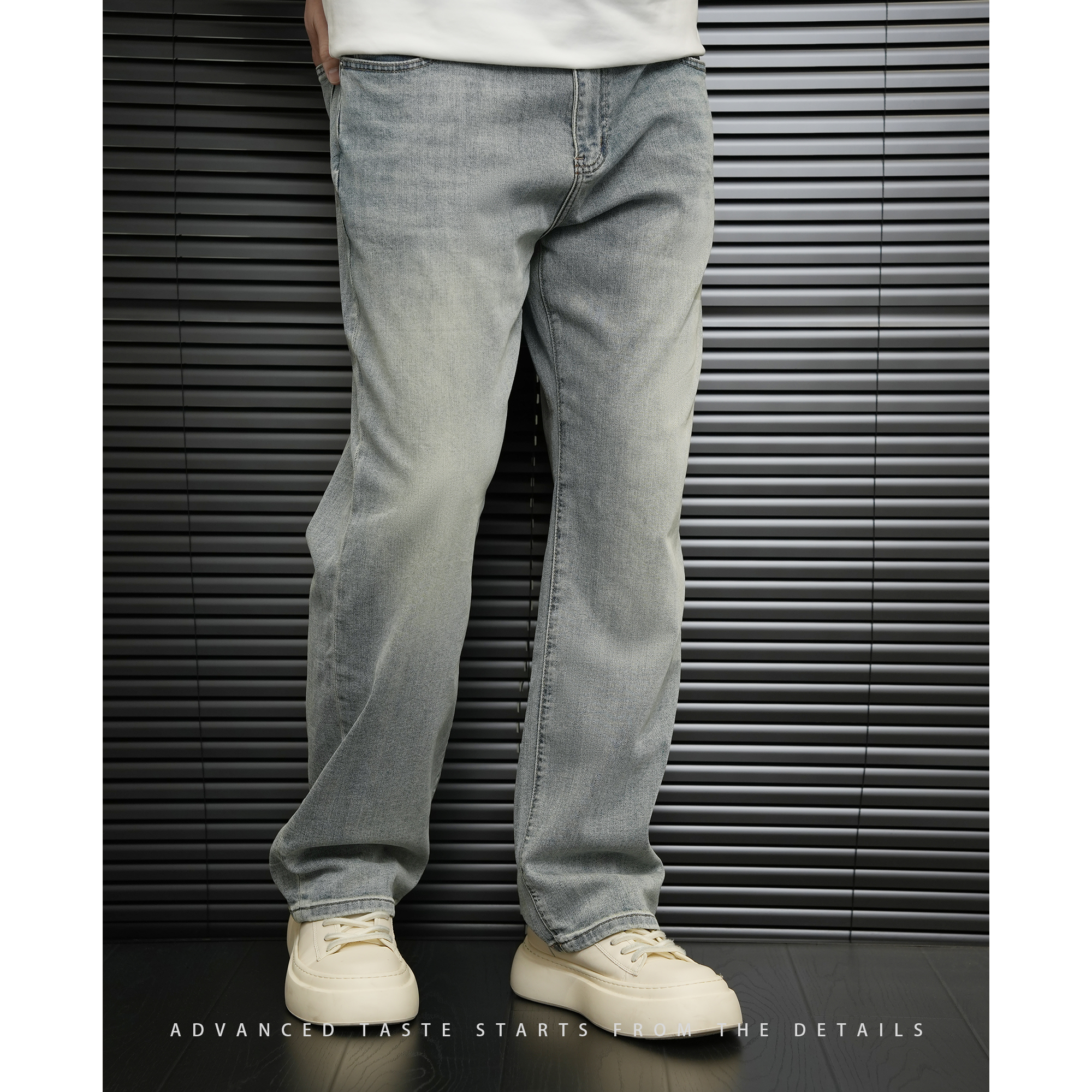 【大头叔叔】夏季美式复古做旧水洗弹力宽松休闲直筒牛仔裤DD1080