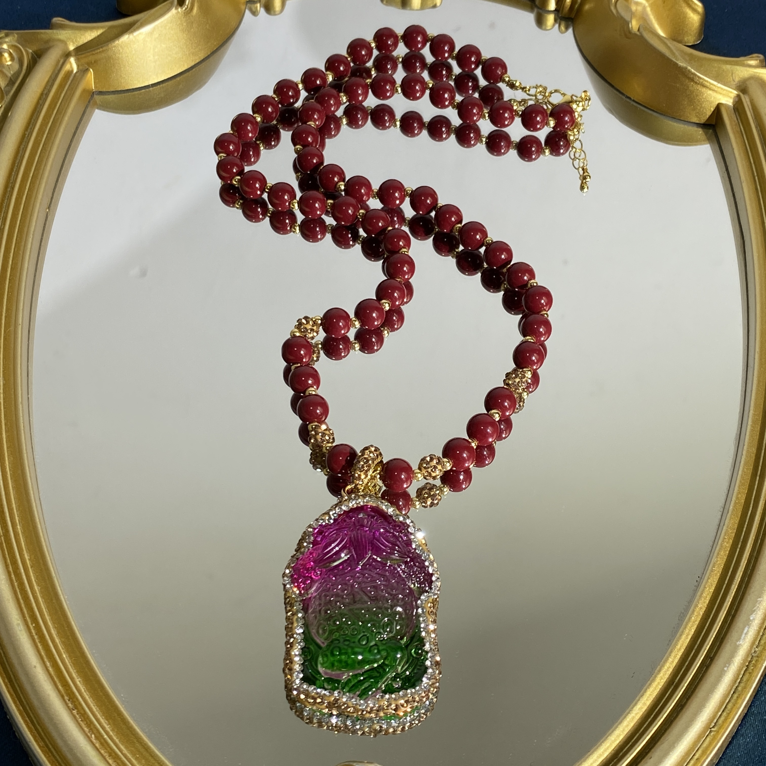 铜合金合成锆石项链 TTSD 三脚金蟾气质毛衣链 2814