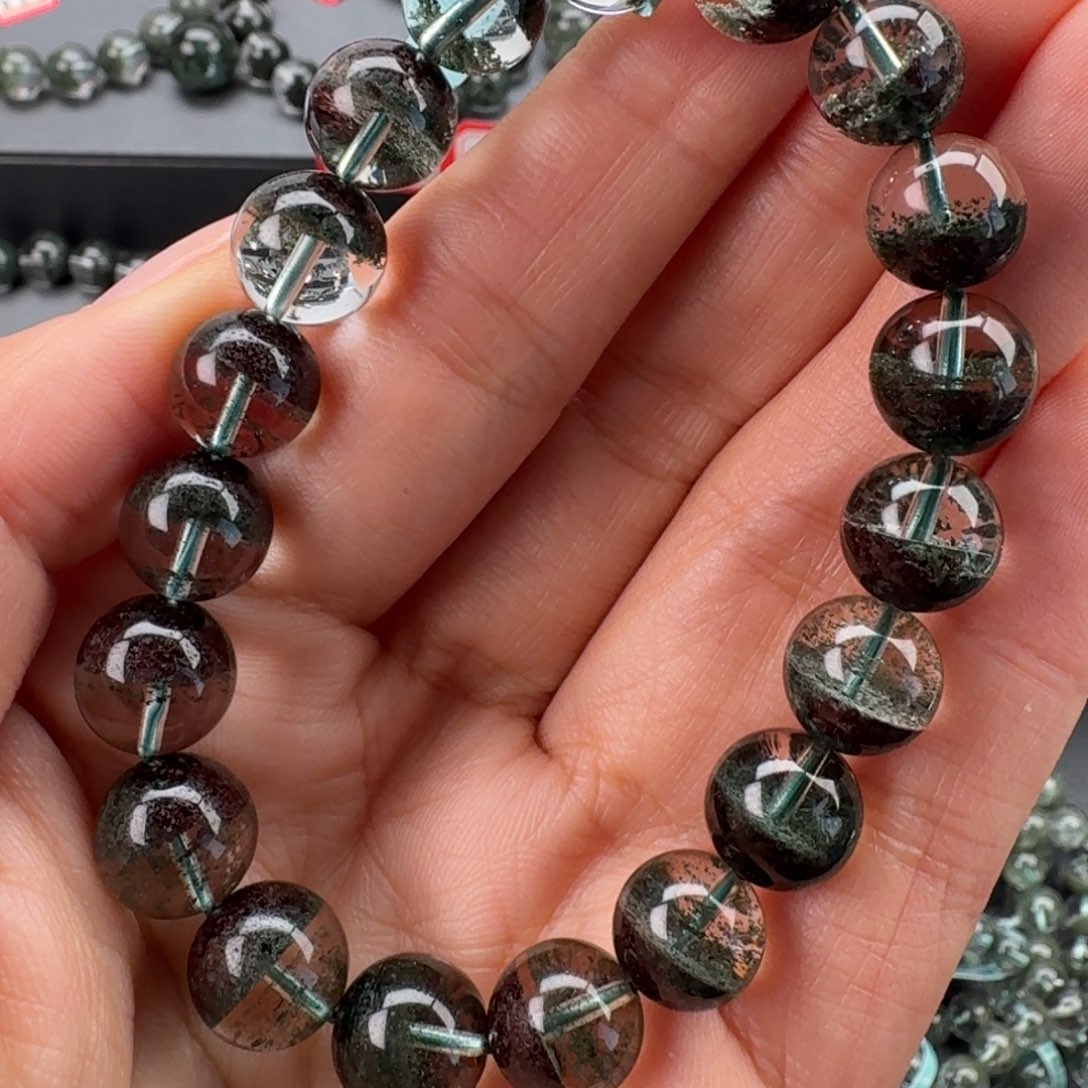 水晶手链未镶嵌天然绿幽灵聚宝盆