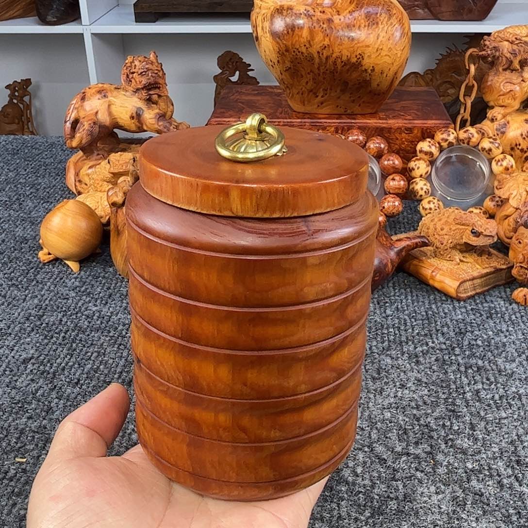 崖柏大号，崖柏黑金骨料溏心舍利罐子