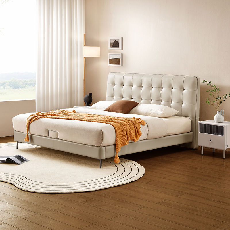 顾家家居奶油风头层牛皮1.8米齐边皮床DS8122B【高脚单床】