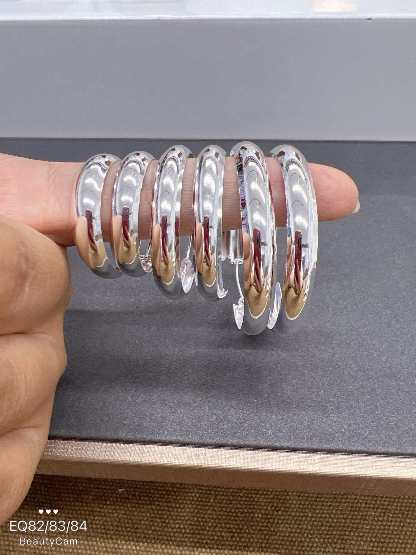 足银银制品 宽面简约百搭时尚光面耳圈