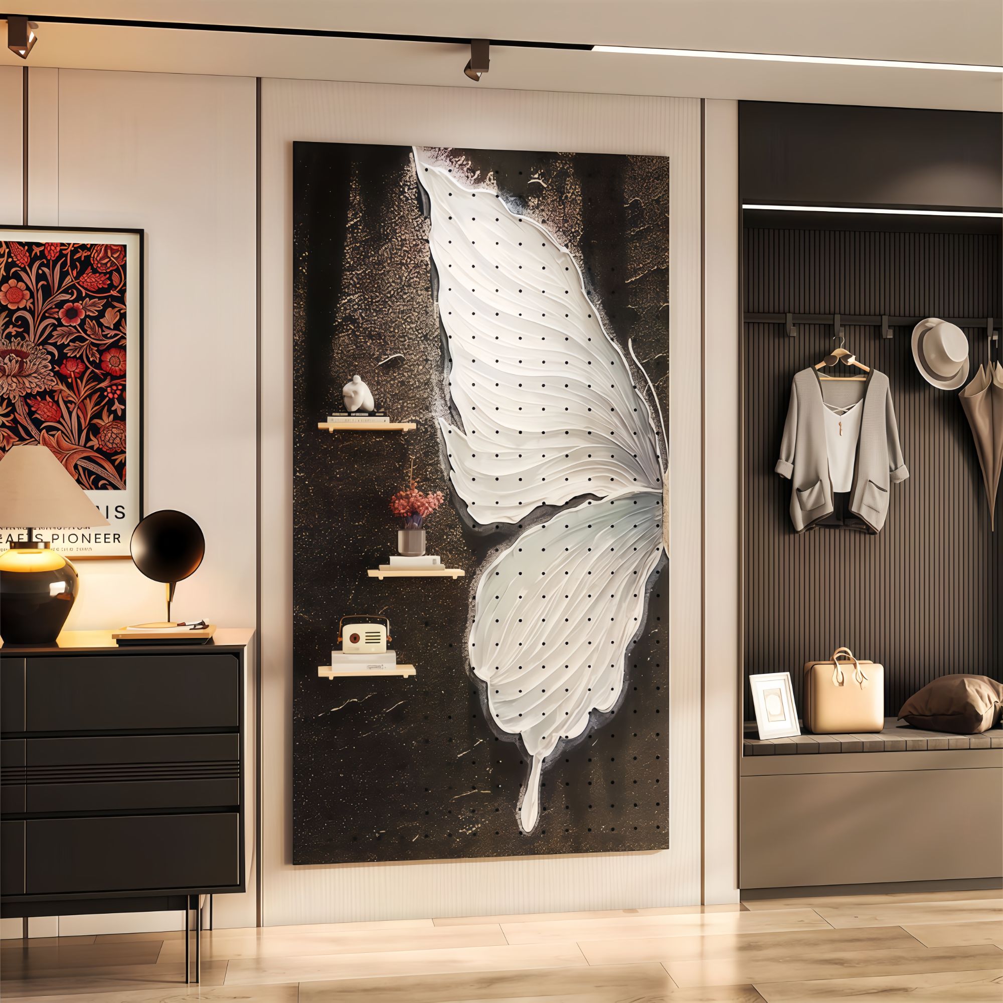 【定制】蝴蝶洞洞板实木穿衣镜遮丑电表箱简约家居洞洞板装饰玄关