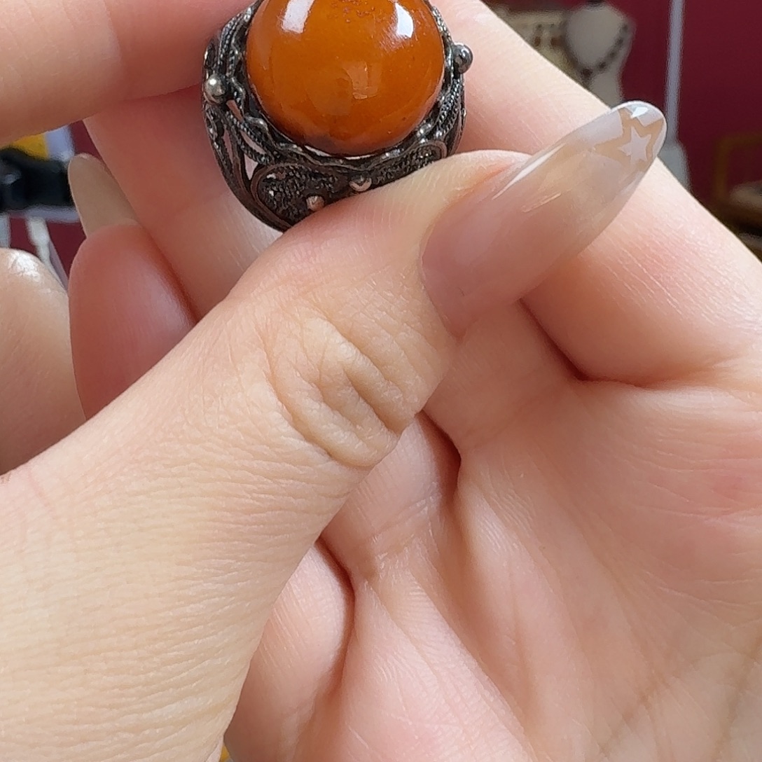 琥珀银S925镶嵌手链戒指