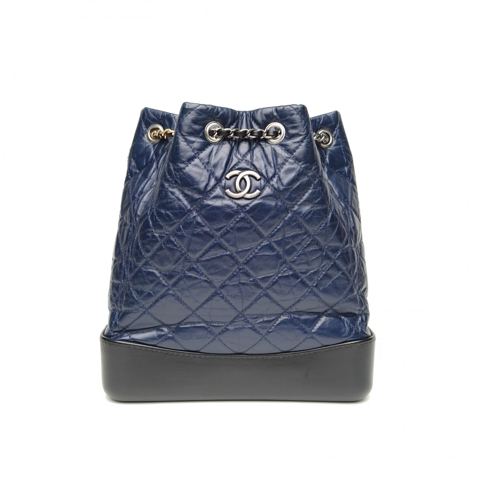 95新 Chanel/香奈儿 【双攀】流浪 双肩包 小号 22.5cm 蓝色24开 
