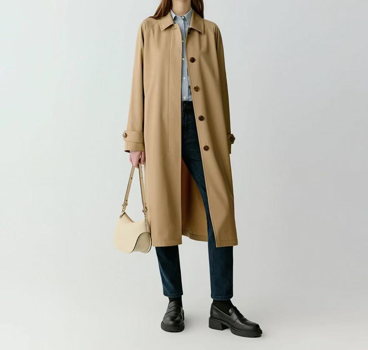 H016【露珠系列】小禾系女装2025春季新款羊毛桑蚕丝平纹布风衣