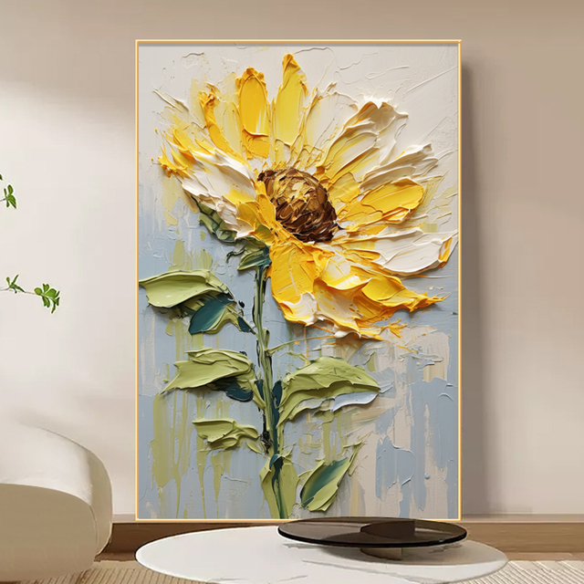 【致韬】向日葵客厅大型落地画客厅向日葵挂画高级客厅背景墙挂画
