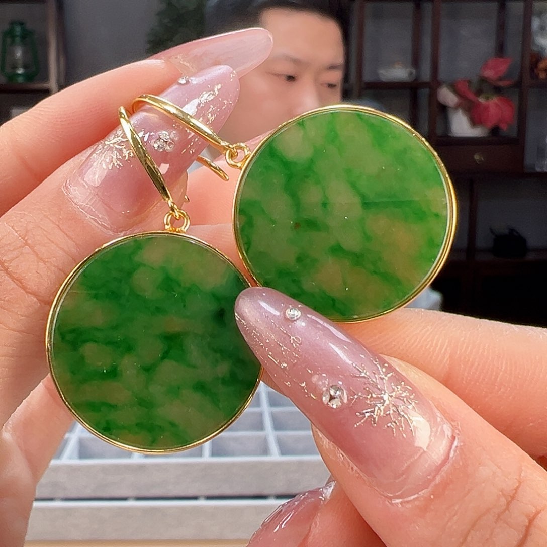 翡翠耳饰银S925镶嵌耳环12