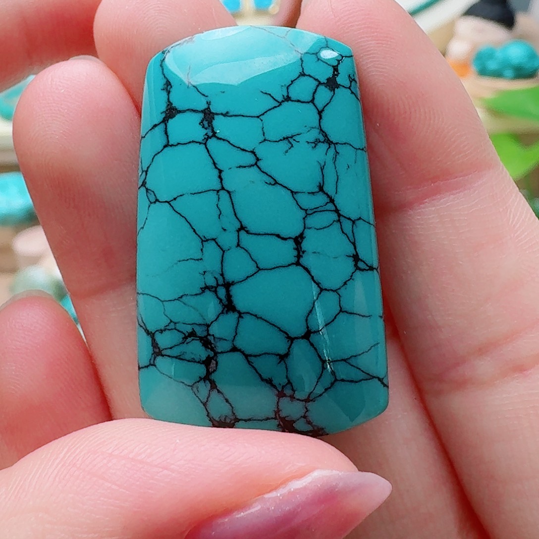 绿松石未镶嵌高瓷绿网花无事牌