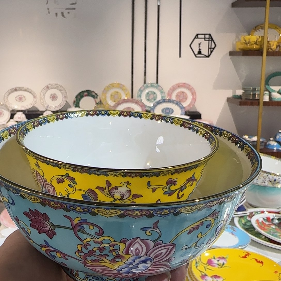 骨瓷珐琅彩工艺制作6寸黄