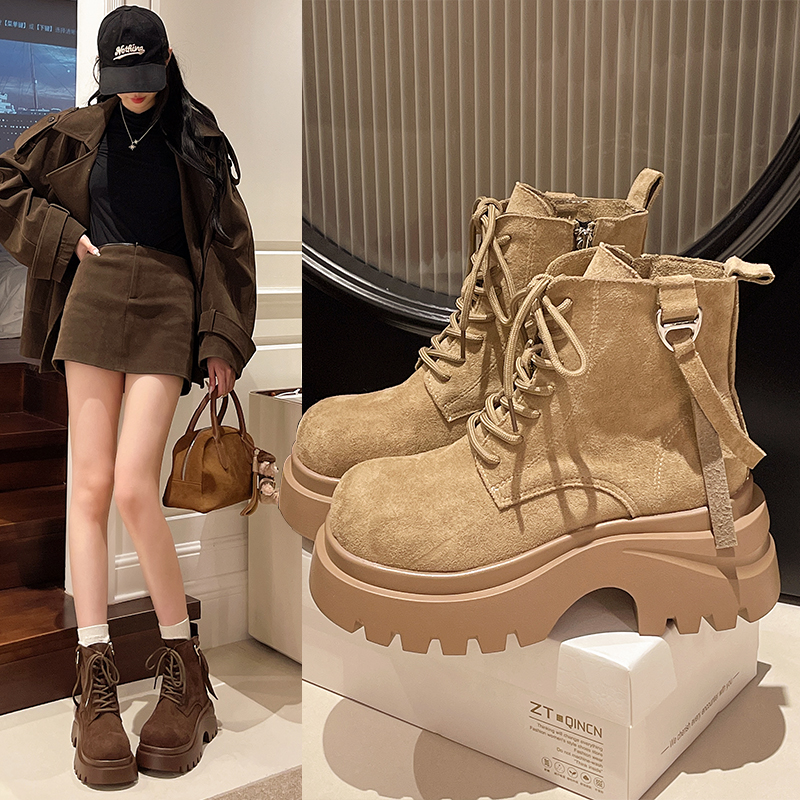 欧洲站2025秋新款磨砂软皮春秋马丁靴真皮松糕百搭短靴休闲女鞋子