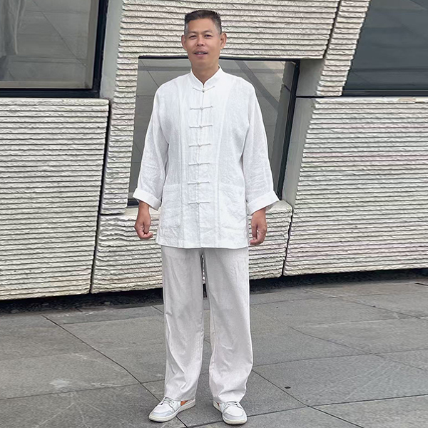 中国风立领盘扣衬衫太极服男秋季新中式长袖衬衣中山唐装外套