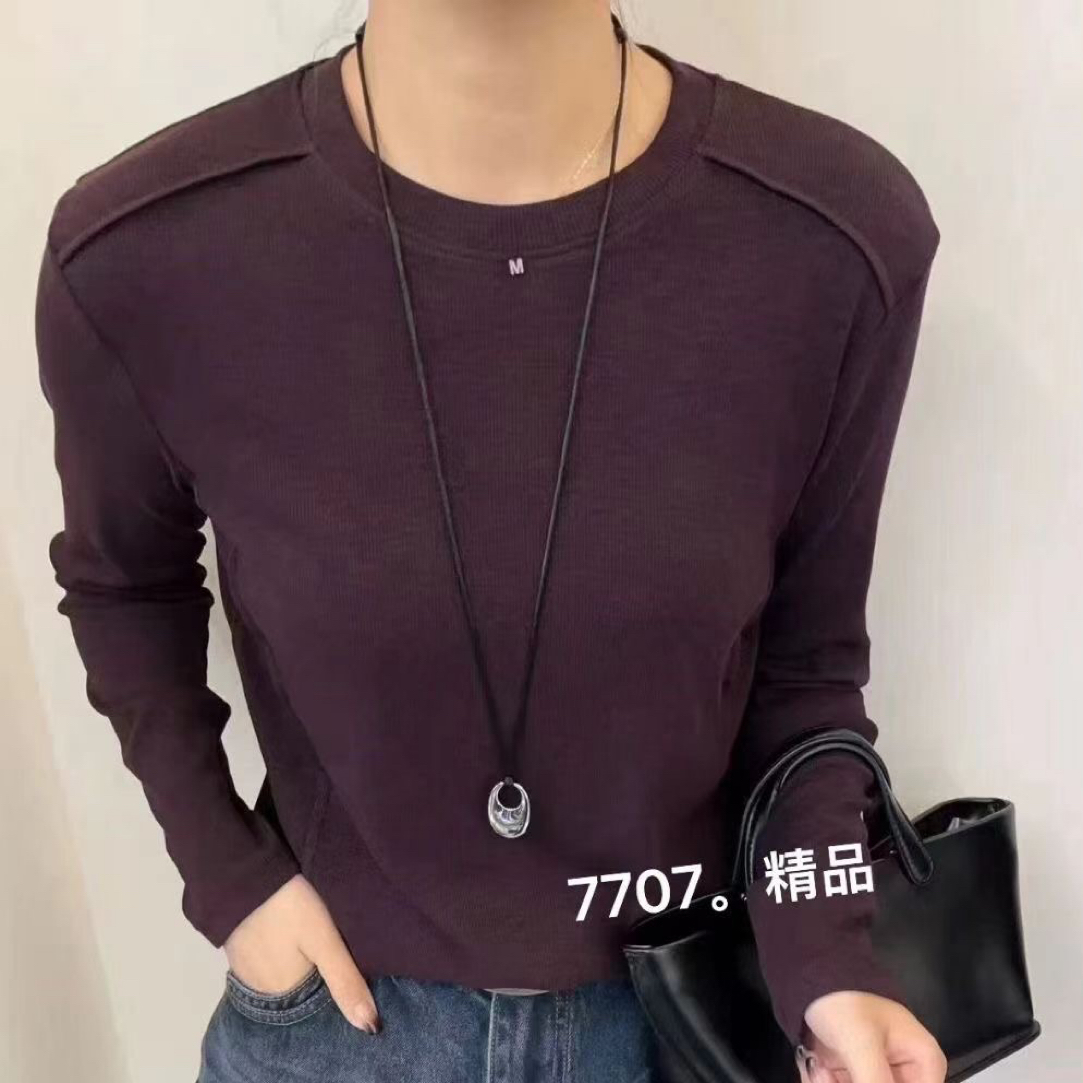 咖色圆领打底衫女秋季新款美拉德圆领2025长袖T恤小香风内搭上衣