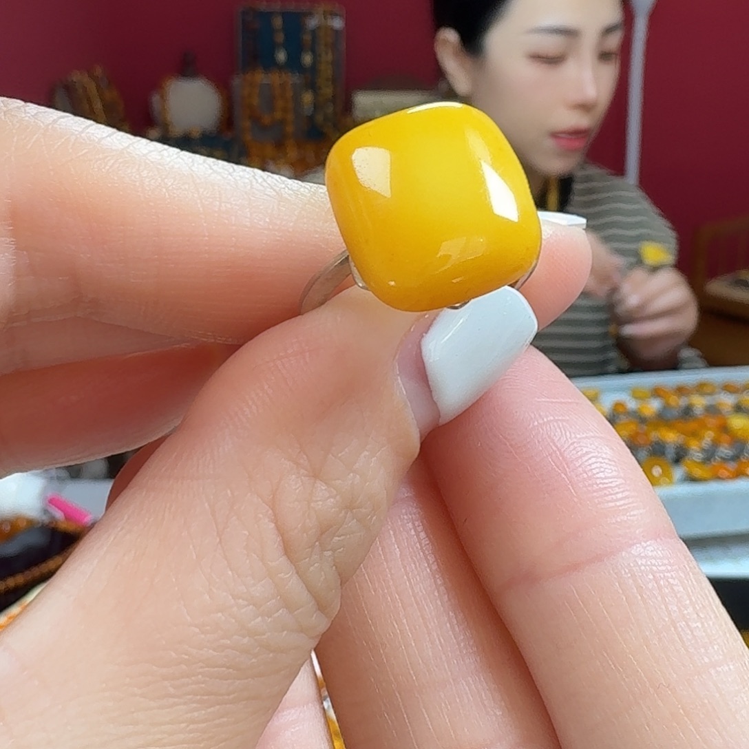 蜜蜡银S925镶嵌耳饰戒指