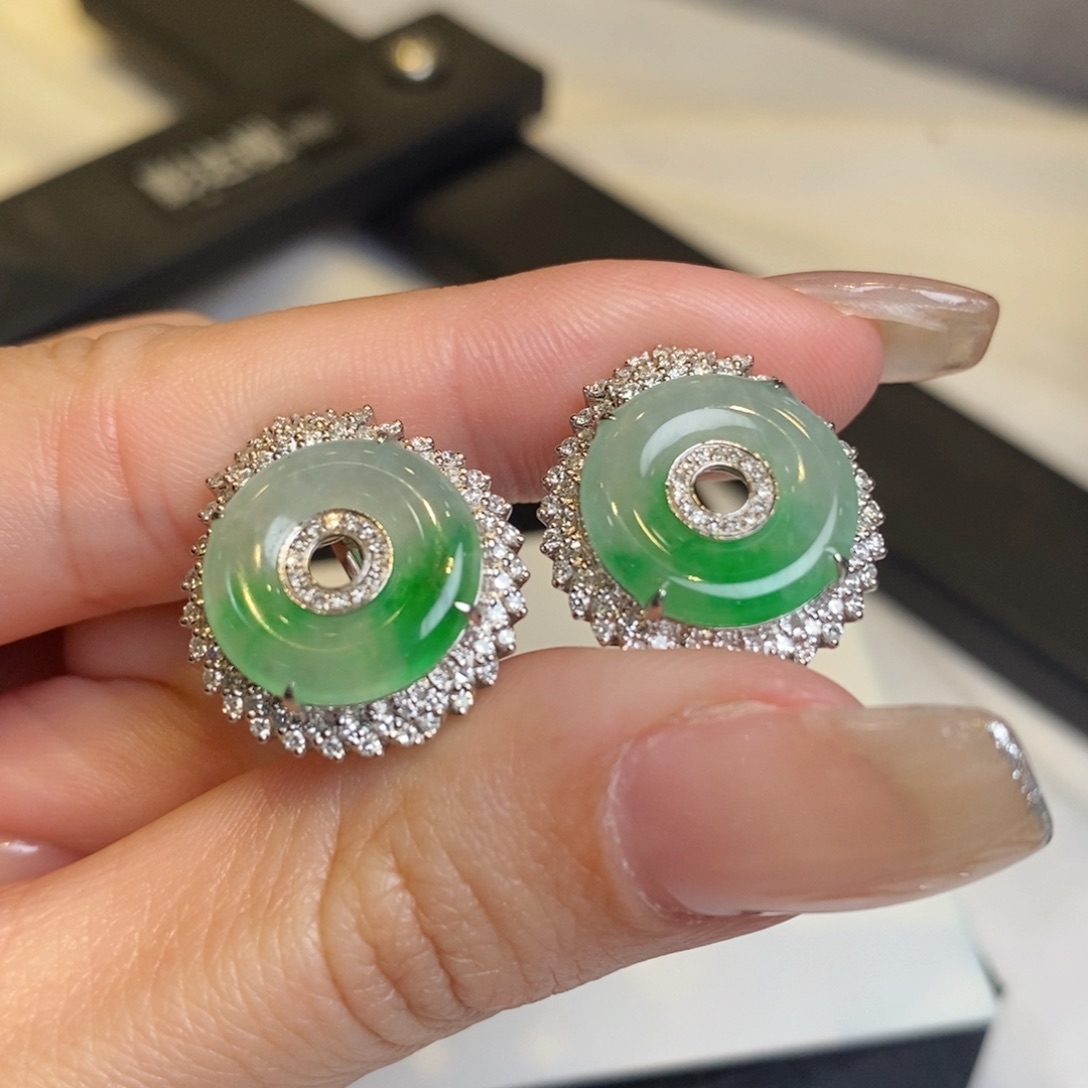 翡翠耳饰18K金镶嵌甜甜圈