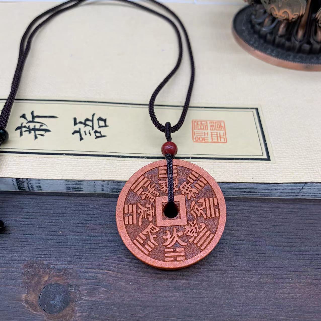 非金属布艺项链 泰山桃木 山鬼花钱 民族风复古百搭项链