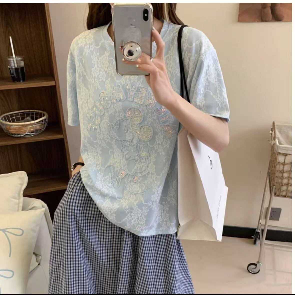 【蕾丝亮片组合】梦幻夏日重工亮片T661蕾丝米#短袖显瘦运动百搭