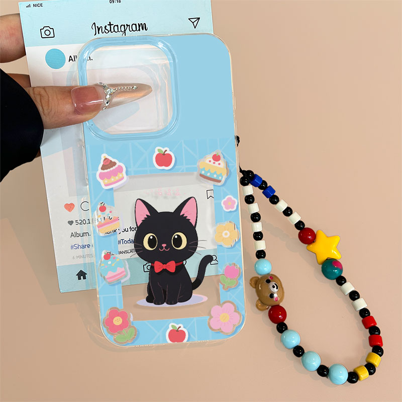 镂空小黑猫适用苹果13手机壳软iphone16pro/15小米vivo华为oppo套