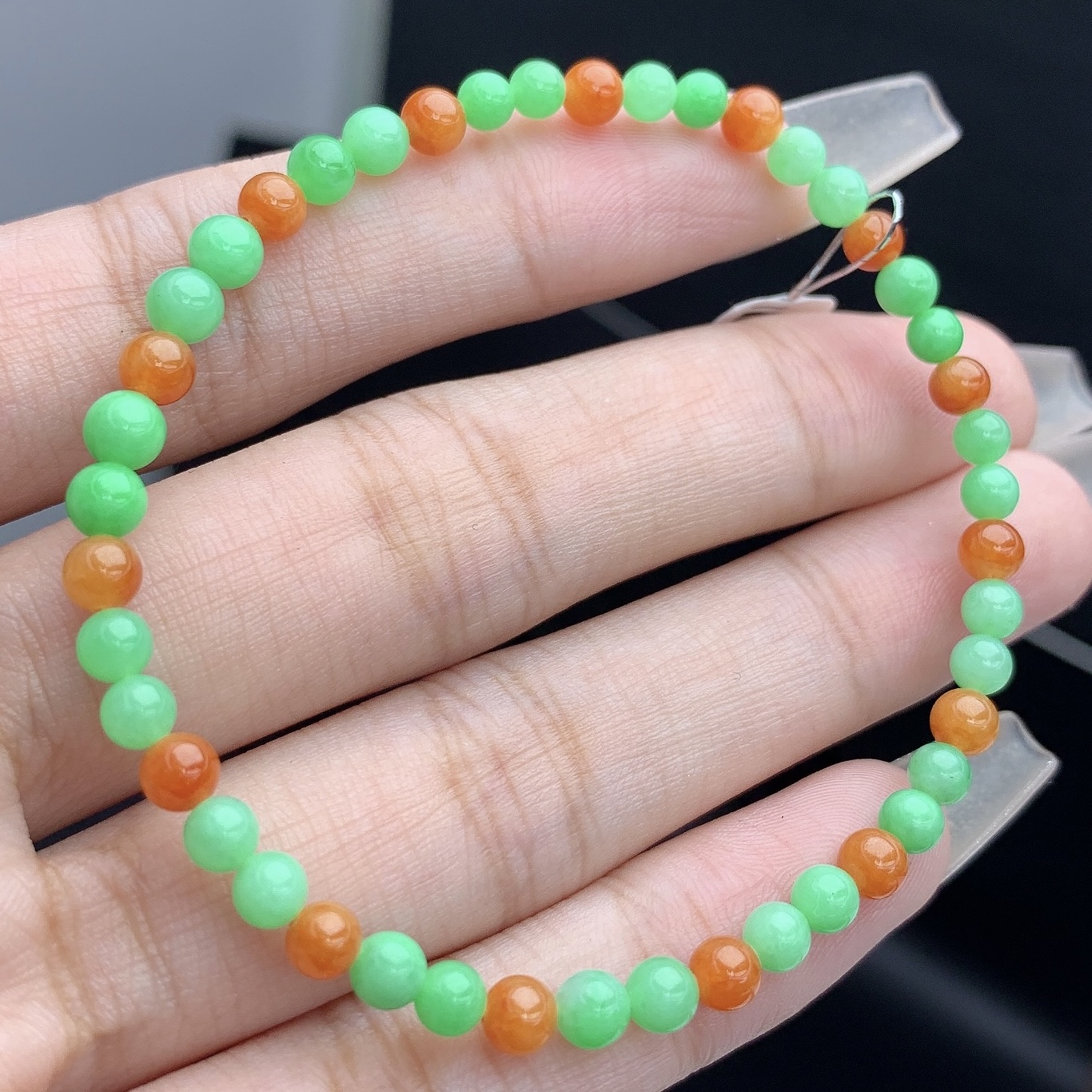 缅甸A货翡翠黄加绿色多宝小米珠圆珠手链手串单圈T卡8mm