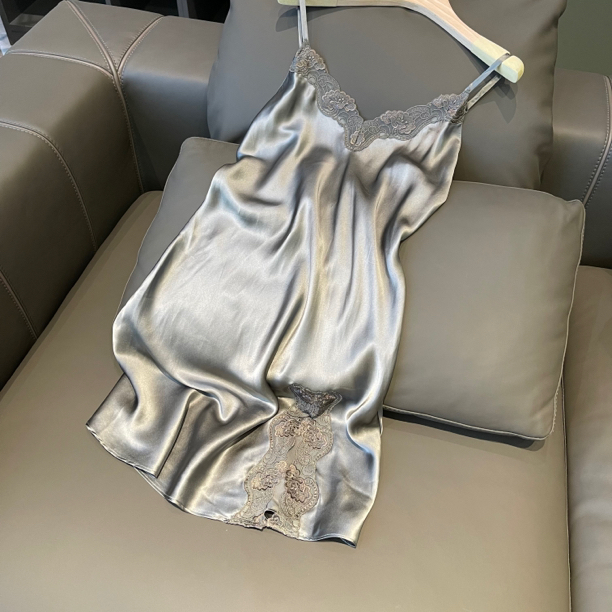 v领轻奢蕾丝重磅19姆米100%桑蚕丝睡衣夏季气质性感吊带CS9001