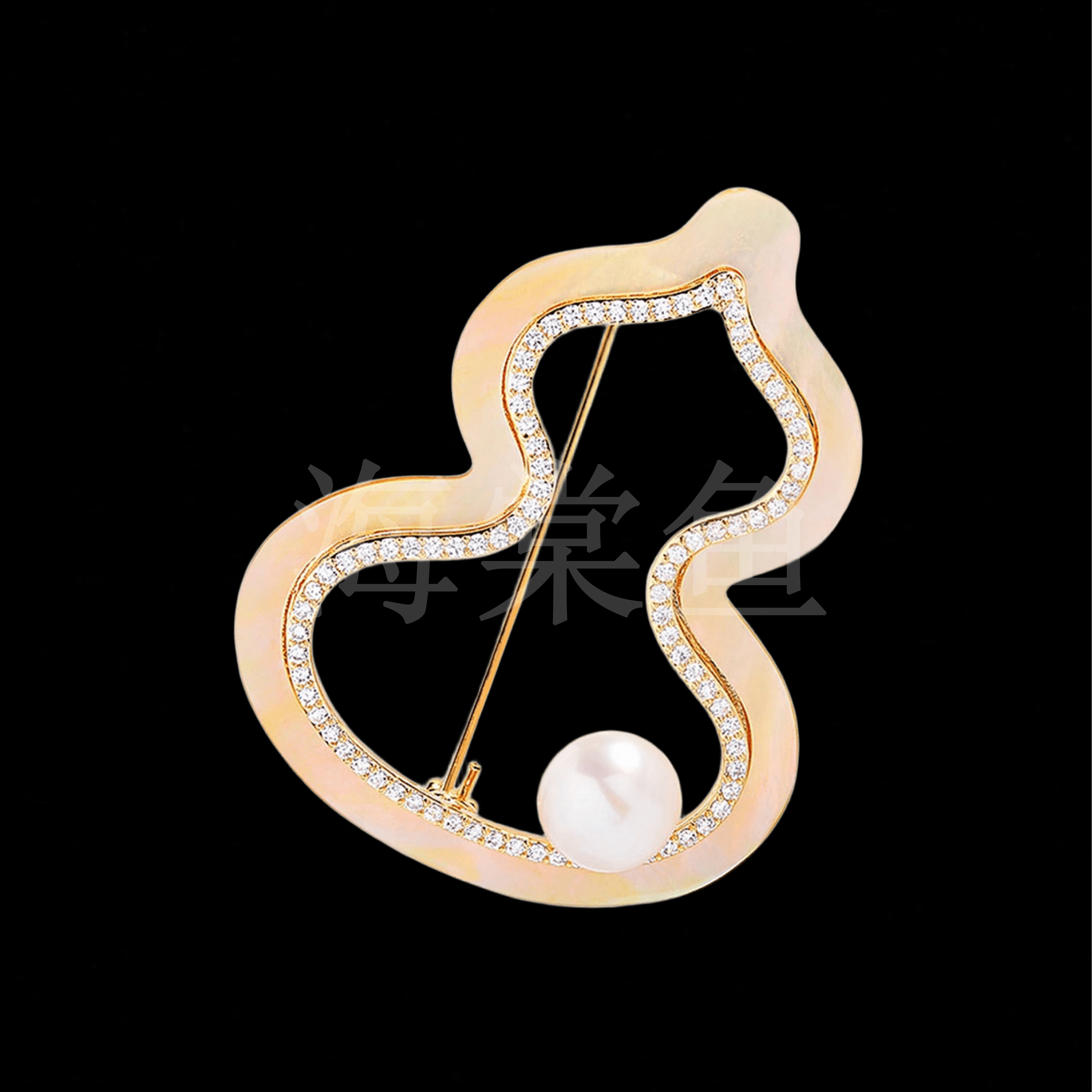 铜合金贝壳胸针 时尚气质百搭金贝珠珠葫芦胸针6358