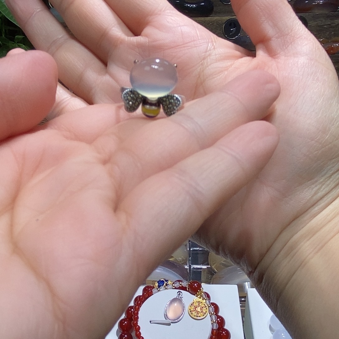 玛瑙/玉髓戒指银S925镶嵌森*