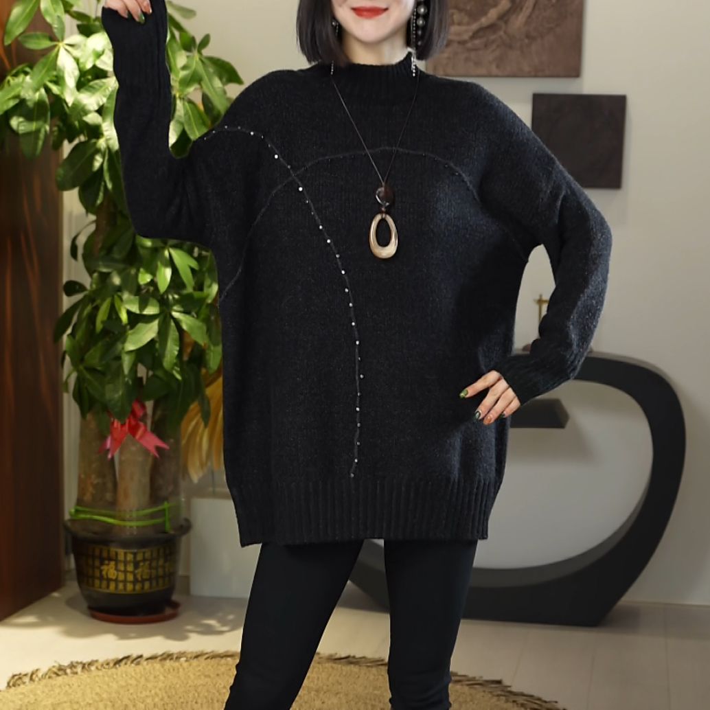 洋气时尚秋冬新款毛衣女2025微胖mm遮肉显瘦简约气质上衣