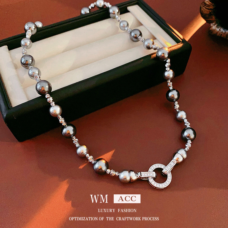 铜合金合成锆石项链 QS-WM-0202 法式复古锁骨项链