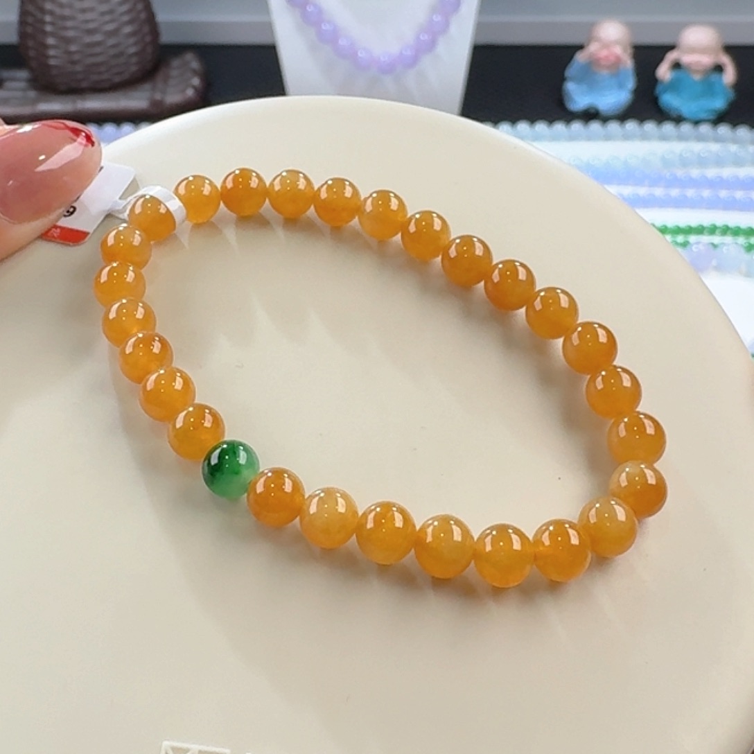 翡翠手链未镶嵌鸡油黄单圈