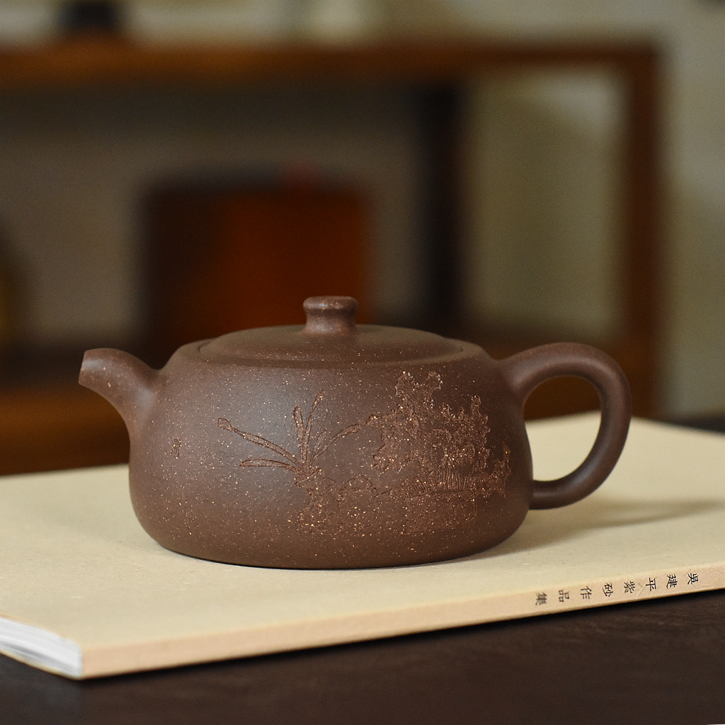 唐门井栏 精工半手工 原矿鲨皮青 150cc 紫砂壶小容量 清贡刻绘