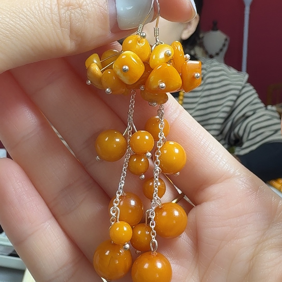 蜜蜡未镶嵌耳饰耳坠