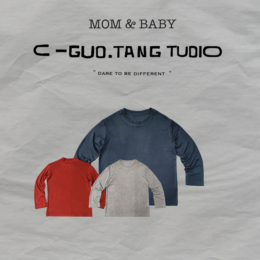 C-Guo.Tang Studio高品羊毛桉树皮透气柔软秋冬薄款长袖亲子T恤