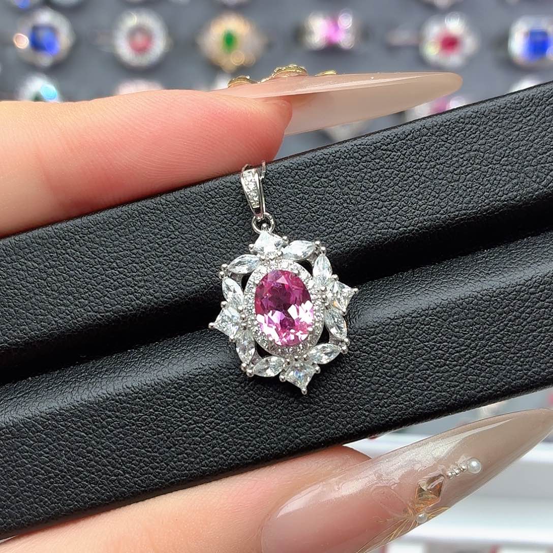 吊坠925银培育帕帕拉恰色粉蓝宝