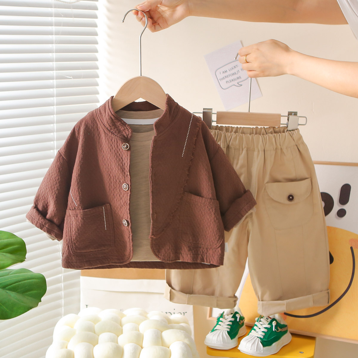 男童春秋装套装2025新款洋气宝宝休闲衣服儿童春秋季衬衫三件套潮