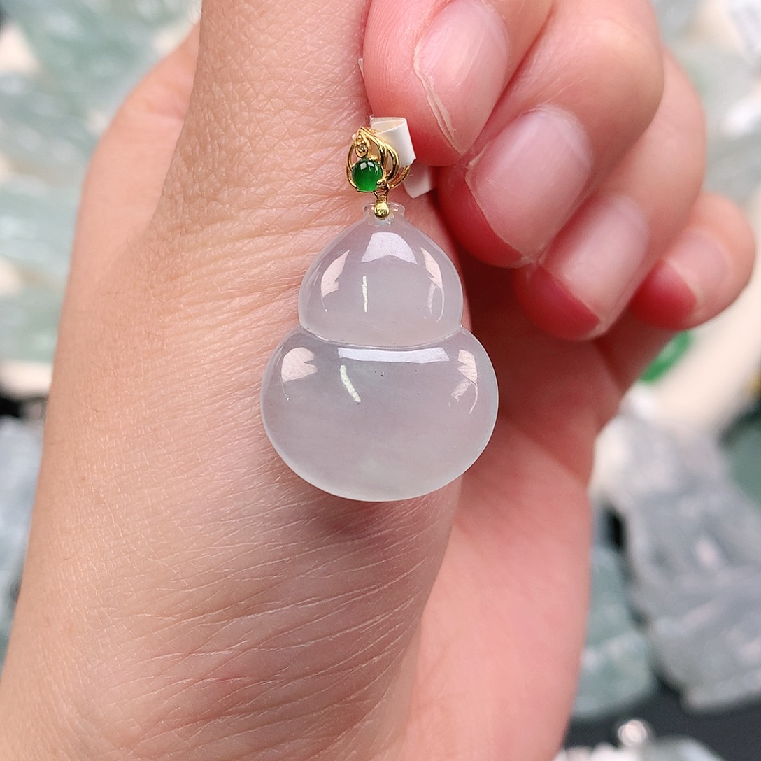 翡翠18K金镶嵌颈饰冰葫芦23，18.2，5