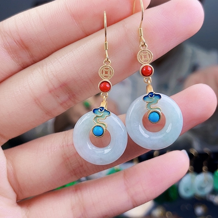 翡翠耳饰银S925镶嵌饰品