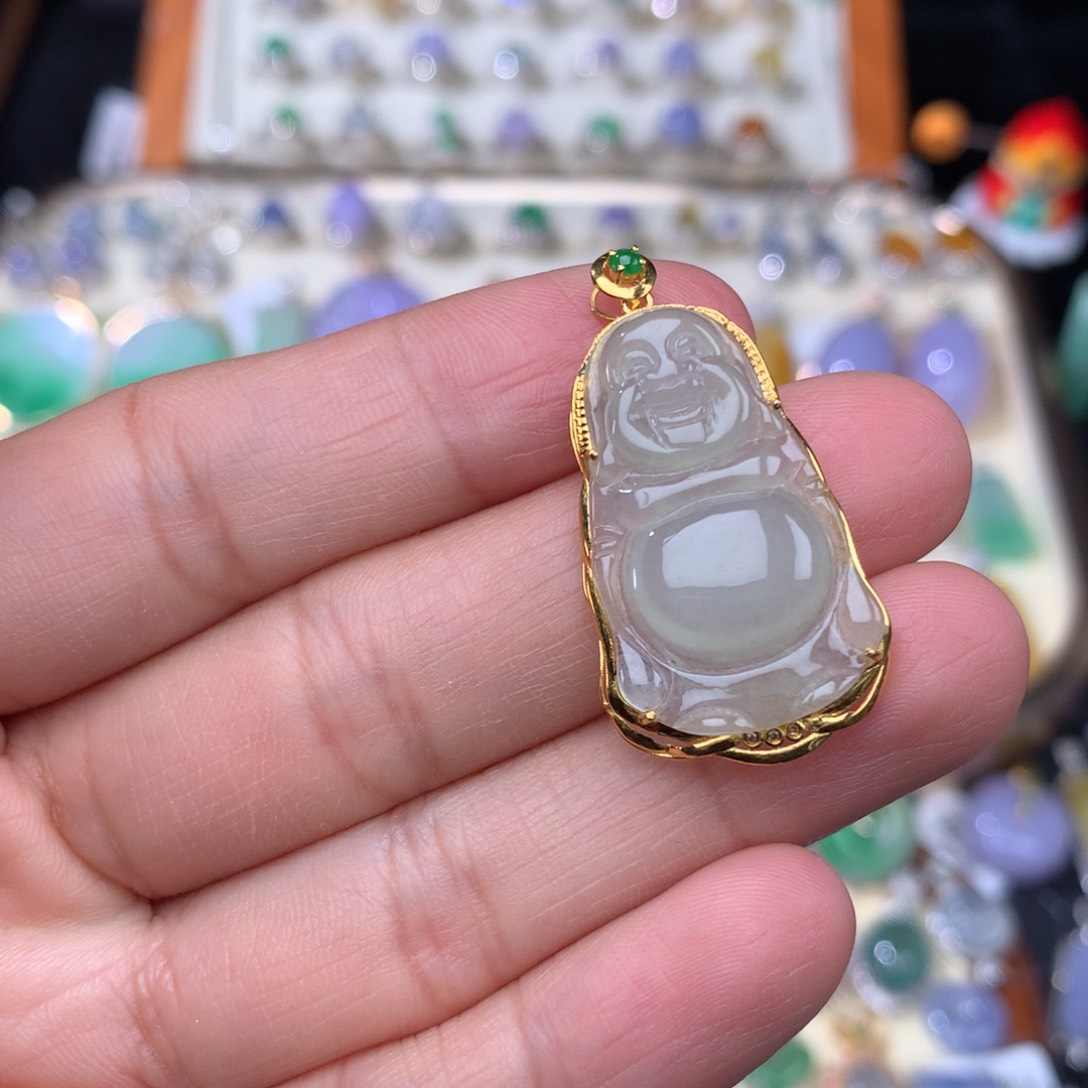 翡翠吊坠(不含链)18K金镶嵌