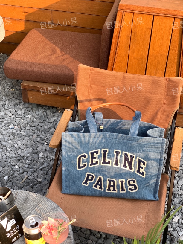 99新 Celine/思琳 海滨风单宁高街校园风刺绣logo托特包D1992