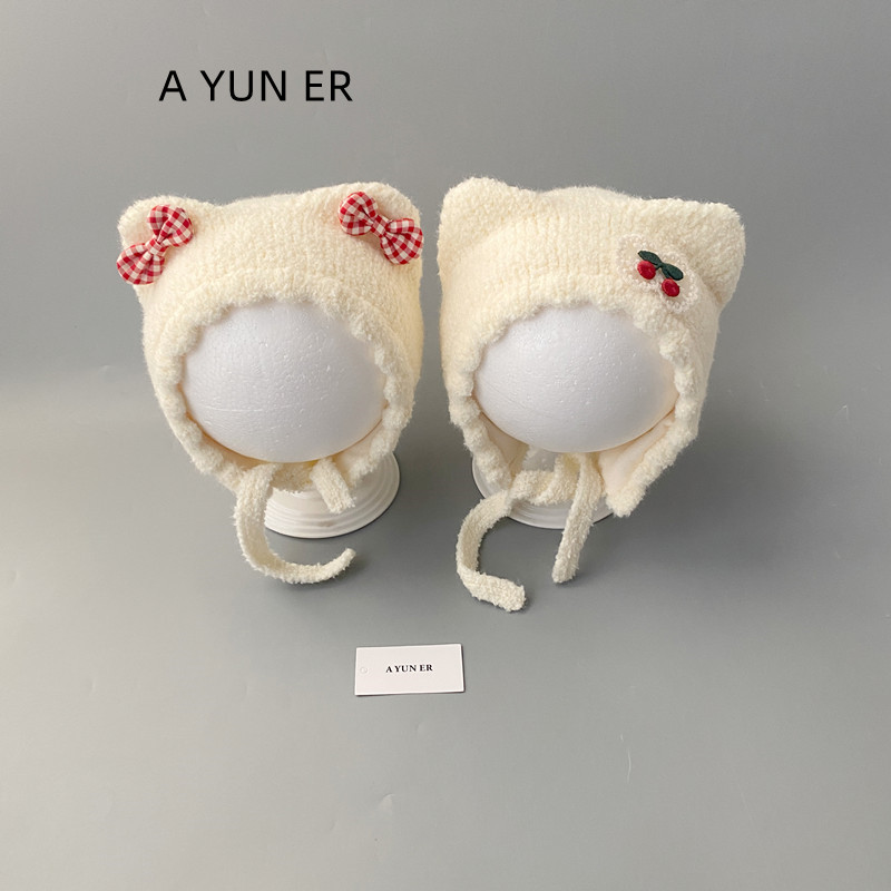 婴儿帽子秋冬季宝宝女洋气针织帽婴幼儿冬季保暖毛线帽公主护耳帽