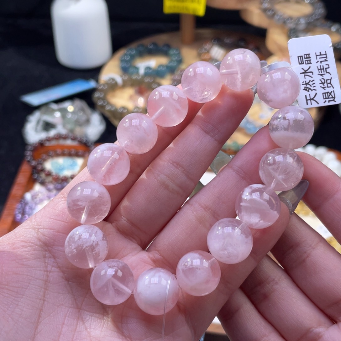 水晶手串未镶嵌粉雪花幽灵