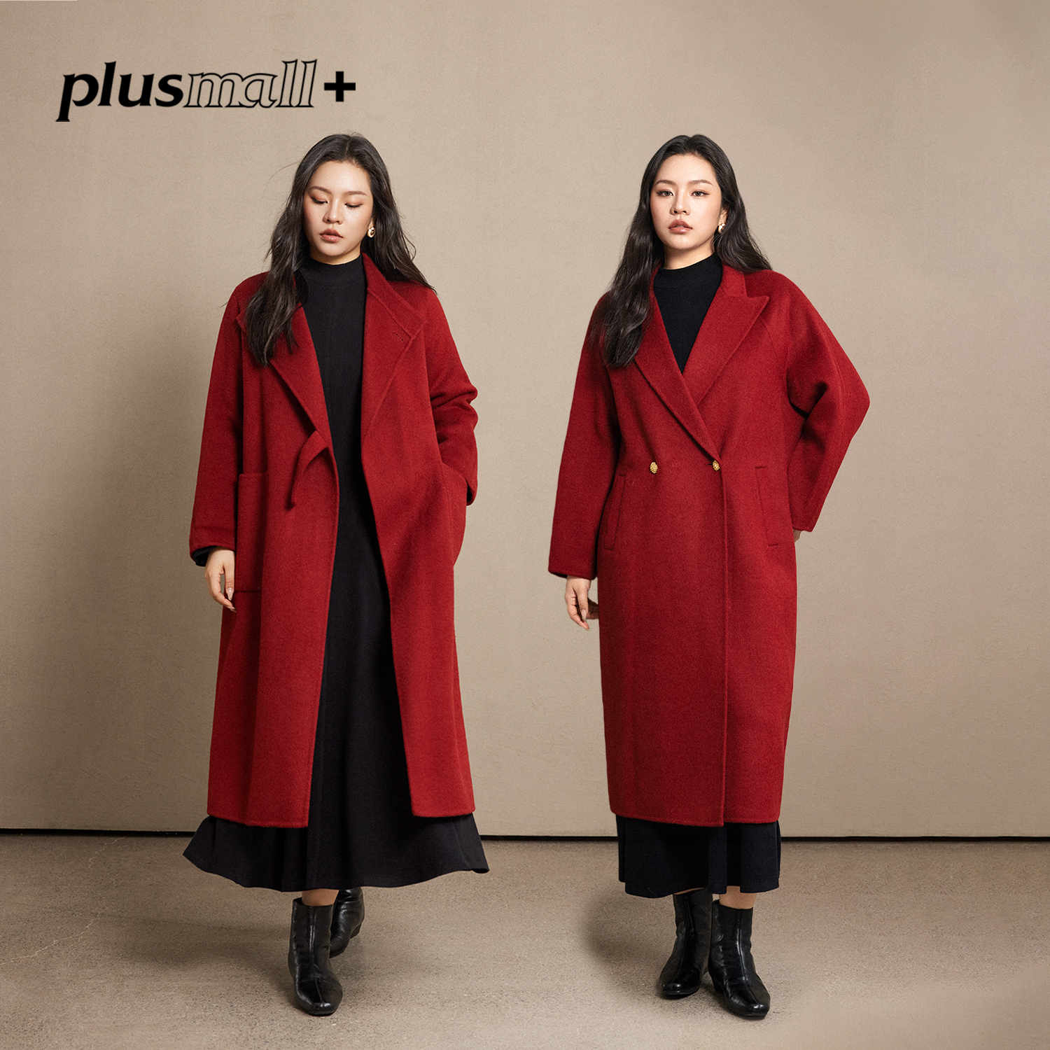 PLUSMALL赤焰双生 立领/戗驳领秋冬气质双面呢大衣PM2511110