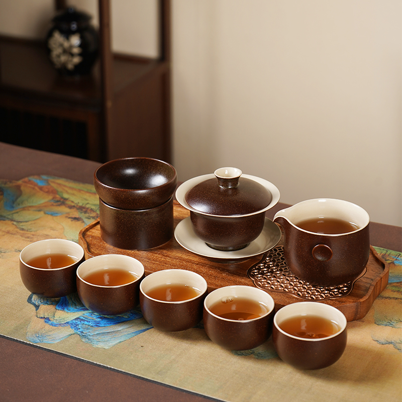 安磁茶具套装磁州窑茶壶泡茶具用品一整套新款功夫茶具紫金茶道
