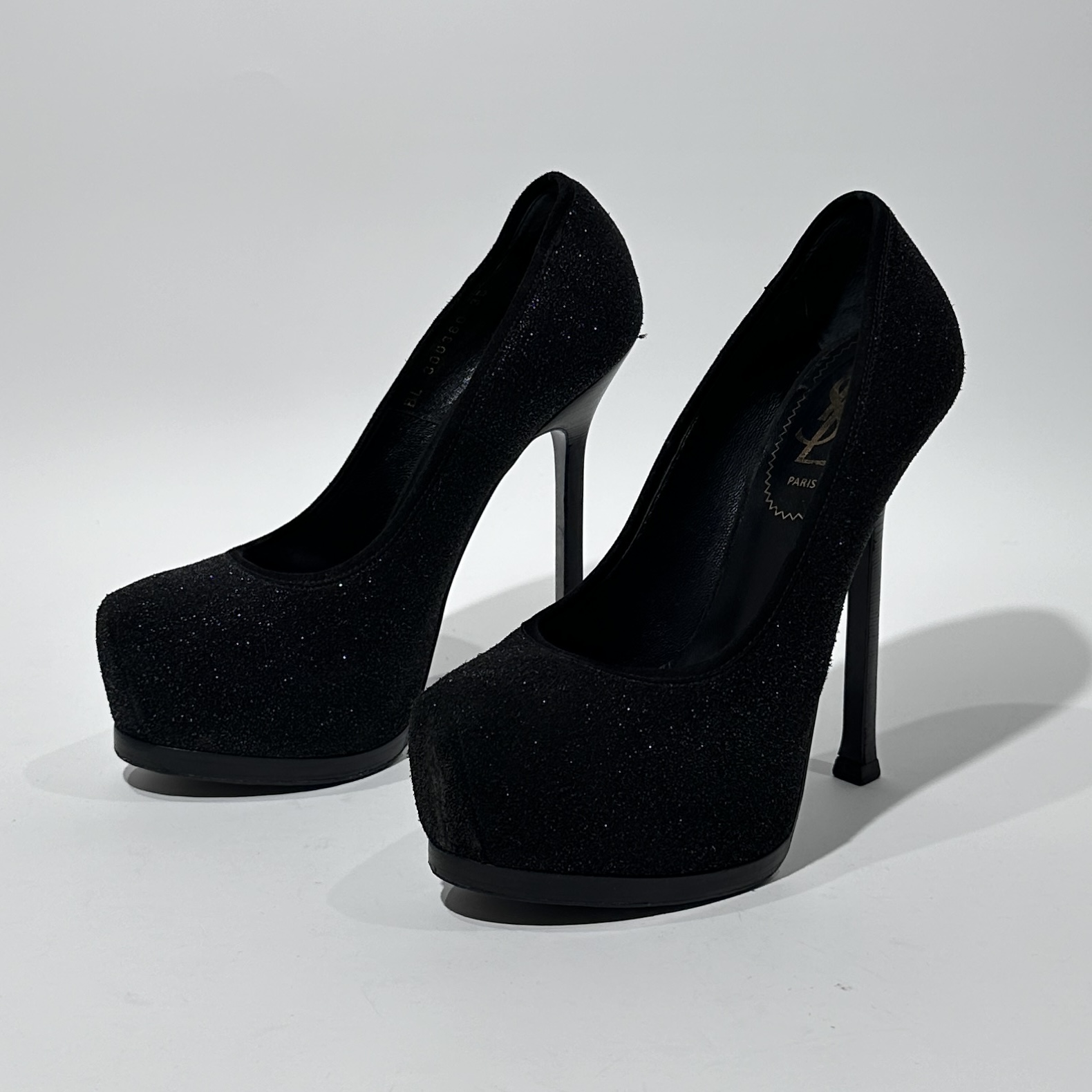 95新 YSL/圣罗兰 35码 黑色时尚高跟鞋/BX80141