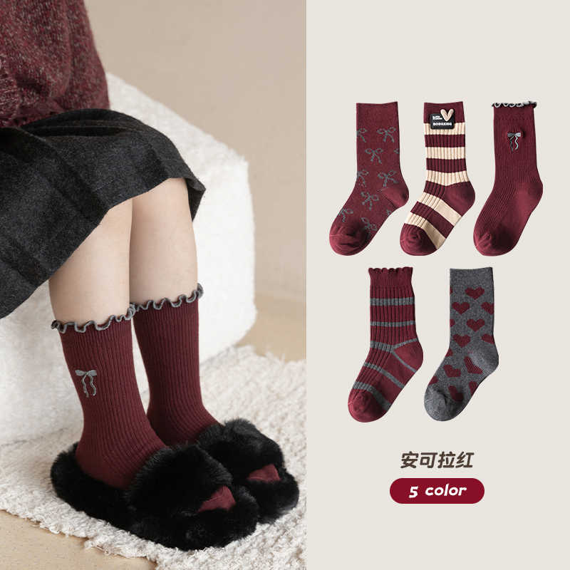 【大米小米】A类女童秋冬棉袜子儿童学生安可拉红秋冬加厚百搭ins