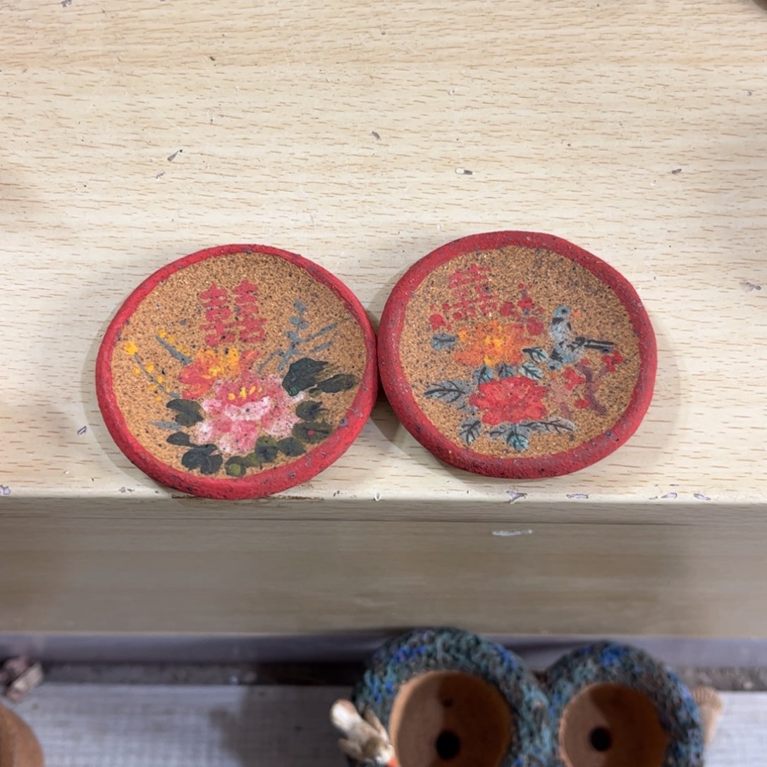 逐***上泥塑古镇炻陶花盆