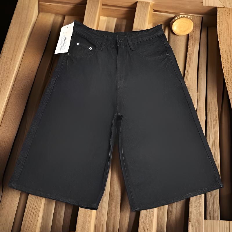 男生夏季原色7分裤百搭裤子直筒宽松黑色休闲薄款潮流牛仔裤男士