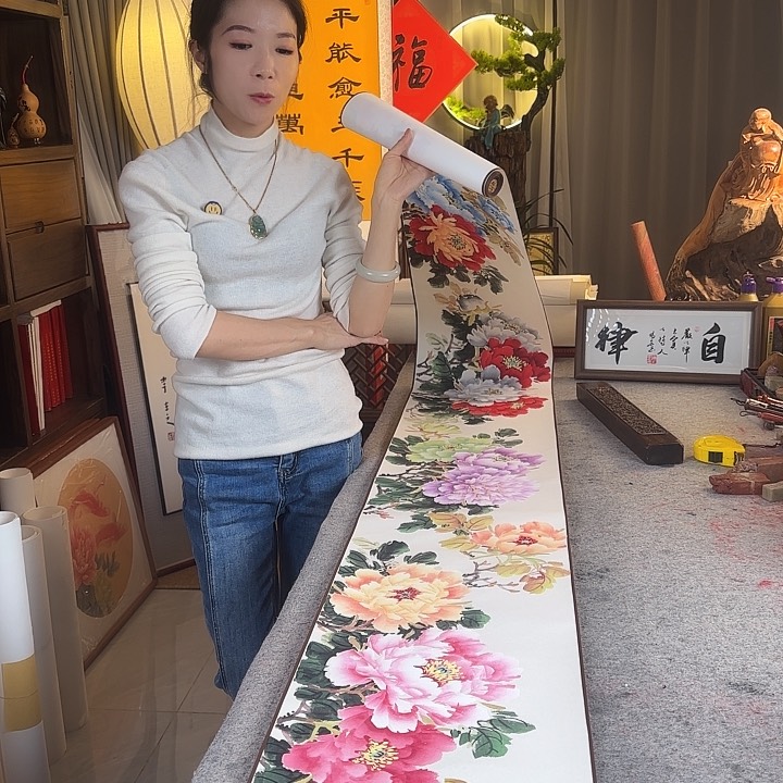 书法伊人阳亮牡丹5米长卷