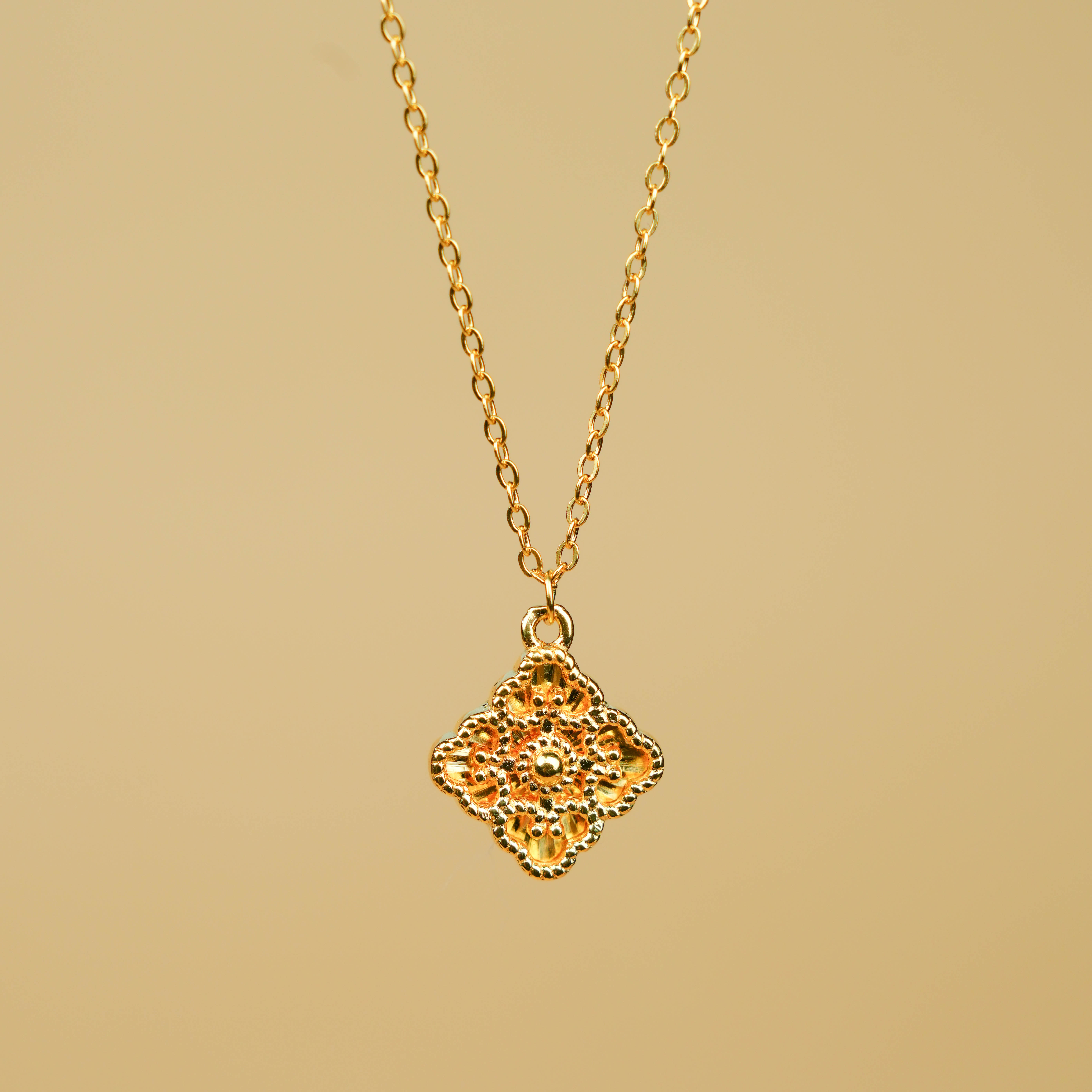 坠链均足银 足银双面幸运草套链金色时尚清新女款