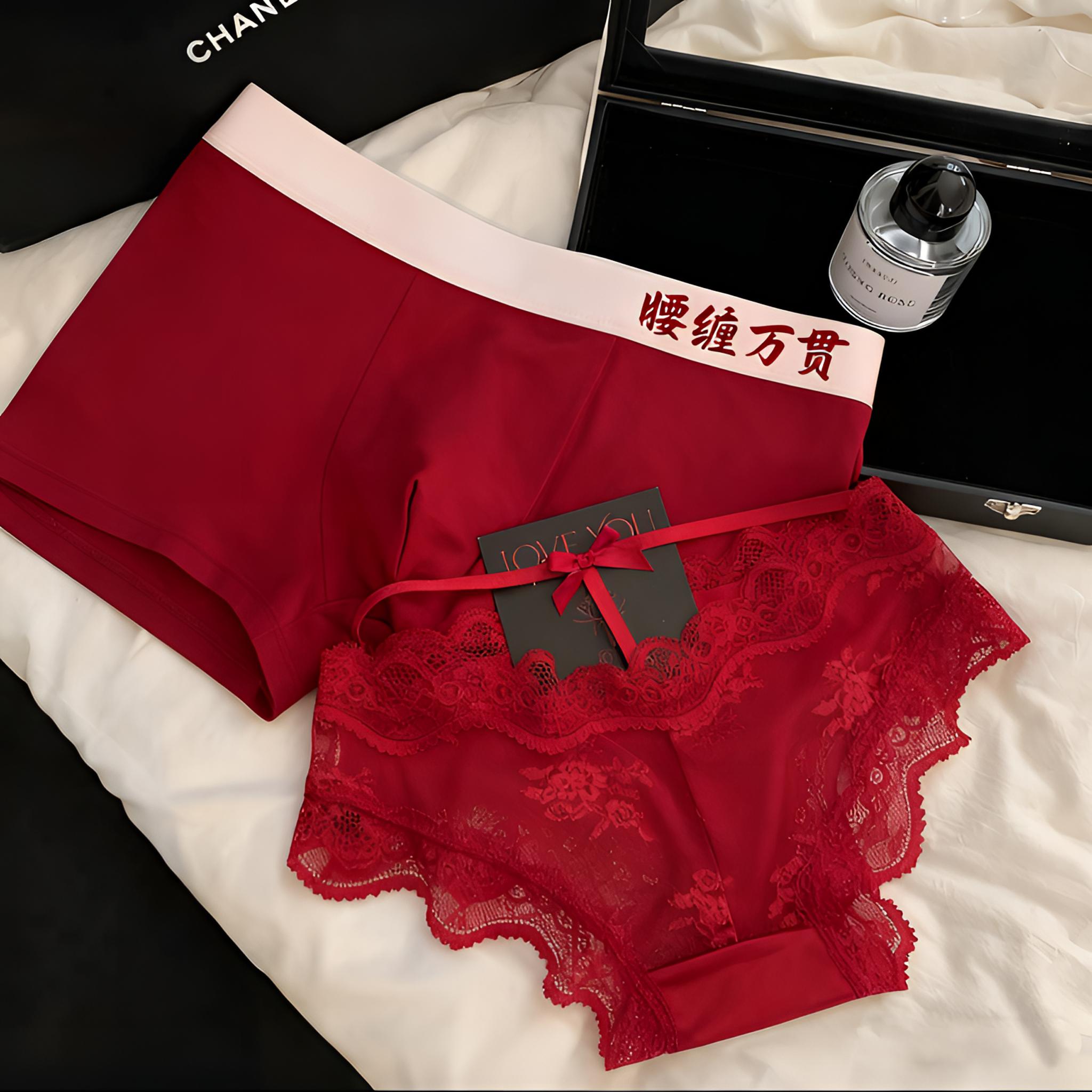 腰缠万贯镂空性感纯欲蕾丝情侣内裤一男一女红色2026新款送对象礼